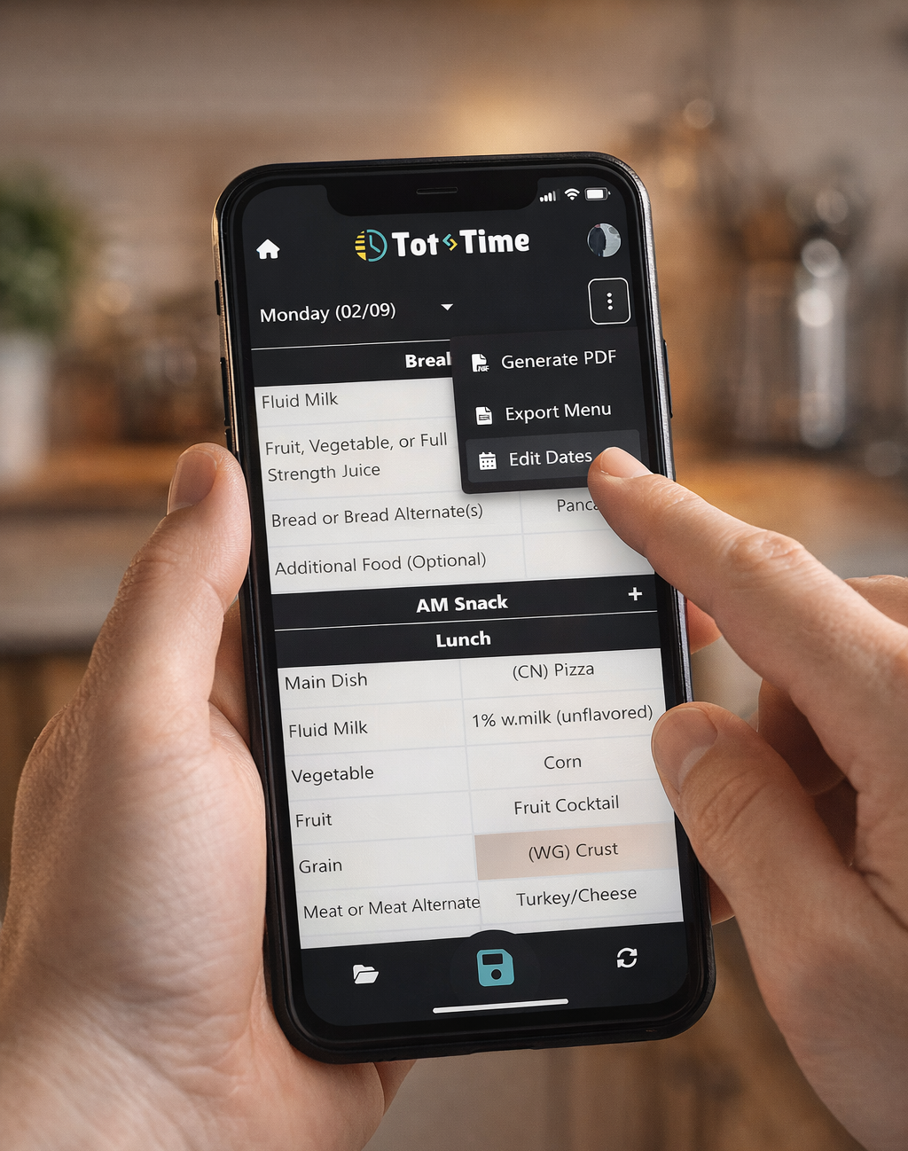 Holding phone showing app screenshot